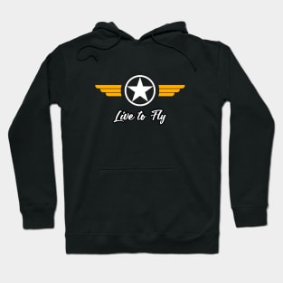 Live to fly military symbol with golden wings Hoodie